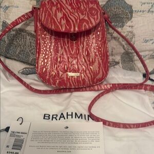 Brahmin Everlie Beloved Melbourne Genuine Leather Red Textured Crossbody Bag